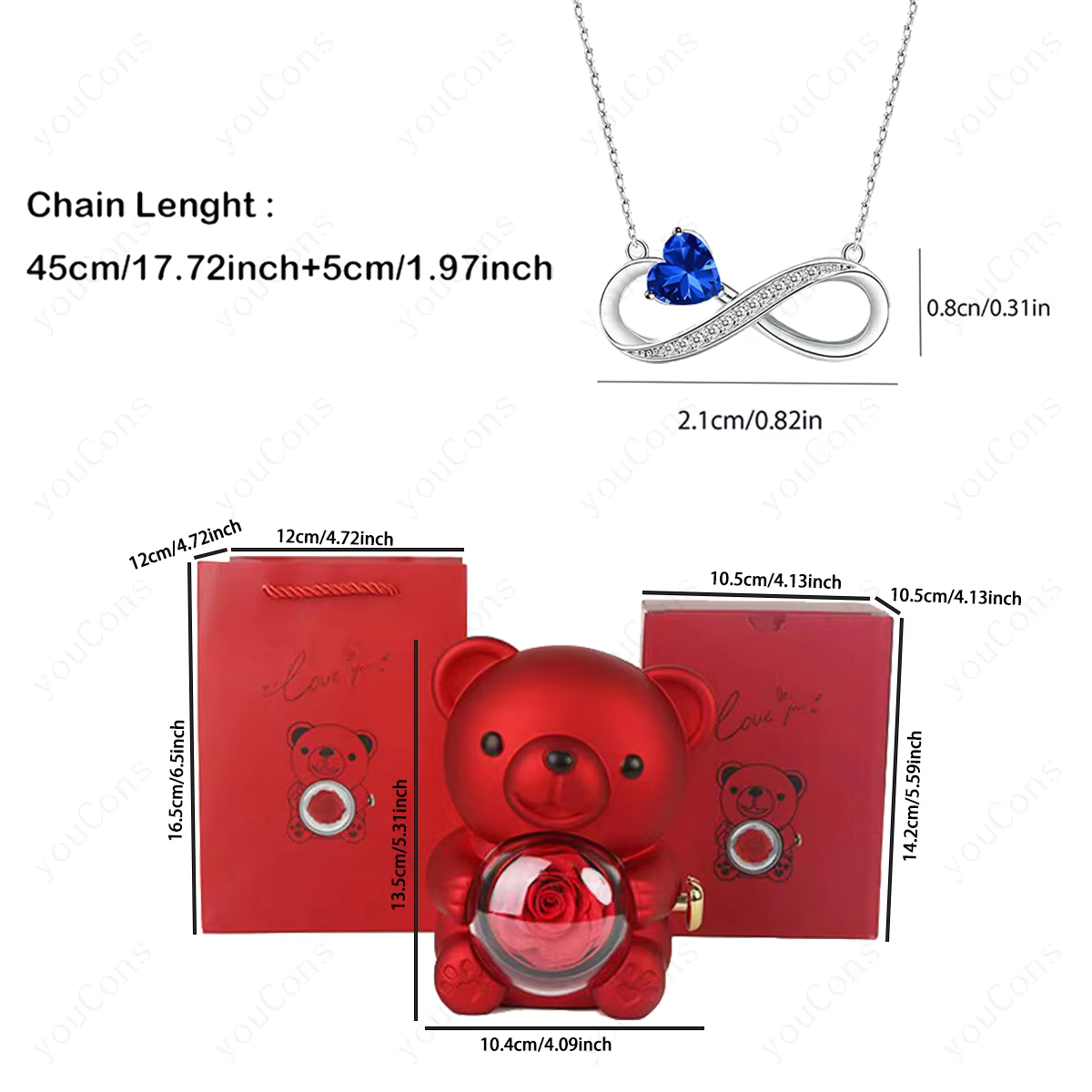Pendant Necklaces With Cute Bear Rose Flower Gift Box
