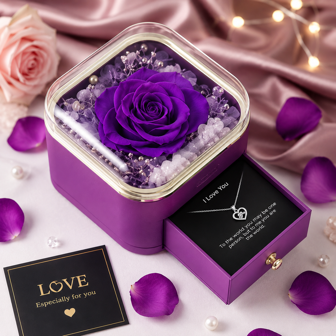 Eternal Rose Luxury Gift Box | Elegant Preserved Rose Gift with Hidden Jewelry Drawer