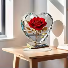 2D Acrylic Red Rose Ornament | Elegant Decorative Gift