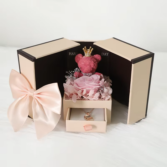 Copper Zircon Pendant Necklaces With Cute Bear Rose Gift Box | DaisyFinds