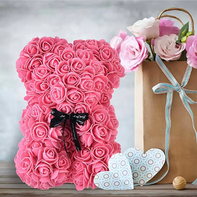 25cm Artificial Teddy Rose Flower Bear with Box | Perfect Gift for Every Occasion