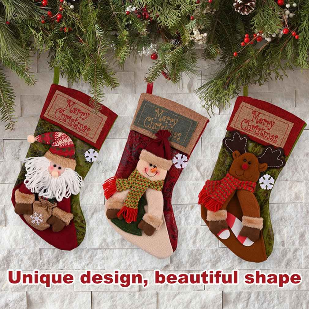 Christmas Stocking Socks Snowman Santa Xmas Tree Ornaments