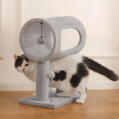Gray Indoor Cat Tree With Hanging Ball 20.5 Cat Tree With Tunnel Bed