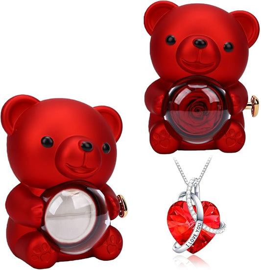 Adorable Cute Bear Rose Flower Necklace – Perfect Gift in a Charming Box
