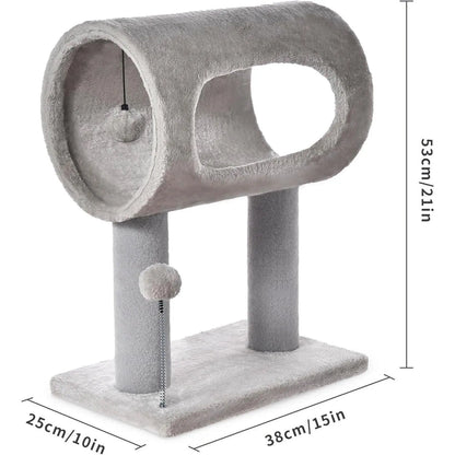 Gray Indoor Cat Tree With Hanging Ball 20.5 Cat Tree With Tunnel Bed