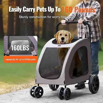 Pet Stroller 4-Wheels Dog Stroller Carrier 160lbs Weight Capacity