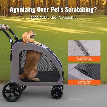 Pet Stroller 4-Wheels Dog Stroller Carrier 160lbs Weight Capacity