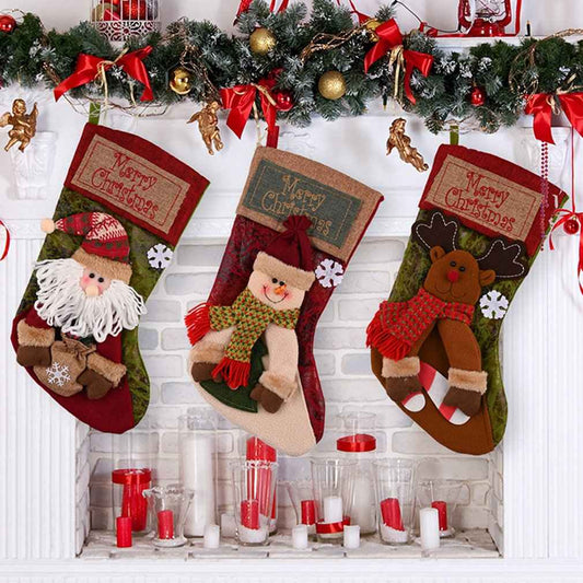 Christmas Stocking Socks Snowman Santa Xmas Tree Ornaments