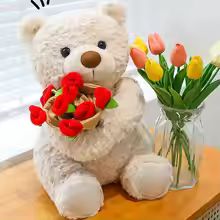 Teddy Bear with Roses Plush Toy Soft Bear