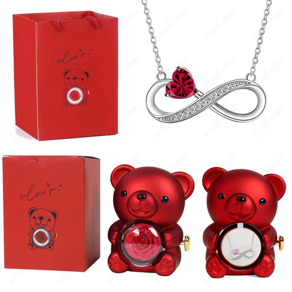 Pendant Necklaces With Cute Bear Rose Flower Gift Box