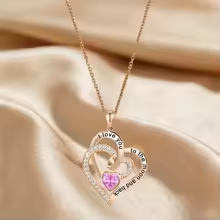 Pendant Necklace With Pink Rose Bow Gift Box