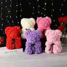 Charming 25cm Artificial Teddy Rose Flower Bear in Luxury Gift Box - DaisyFind