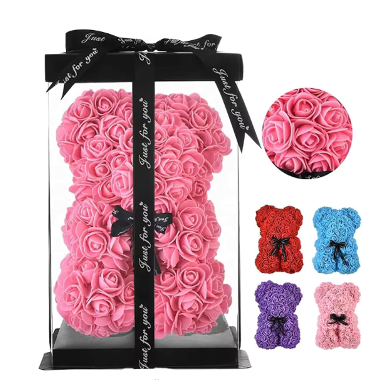 Charming 25cm Artificial Teddy Rose Flower Bear in Luxury Gift Box - DaisyFind