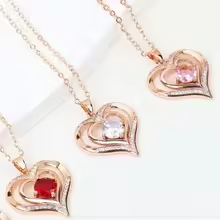 Copper Zircon Pendant Necklaces With Cute Bear Rose Flower Gift Box