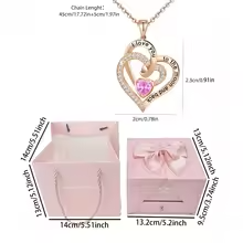 Pendant Necklace With Pink Rose Bow Gift Box