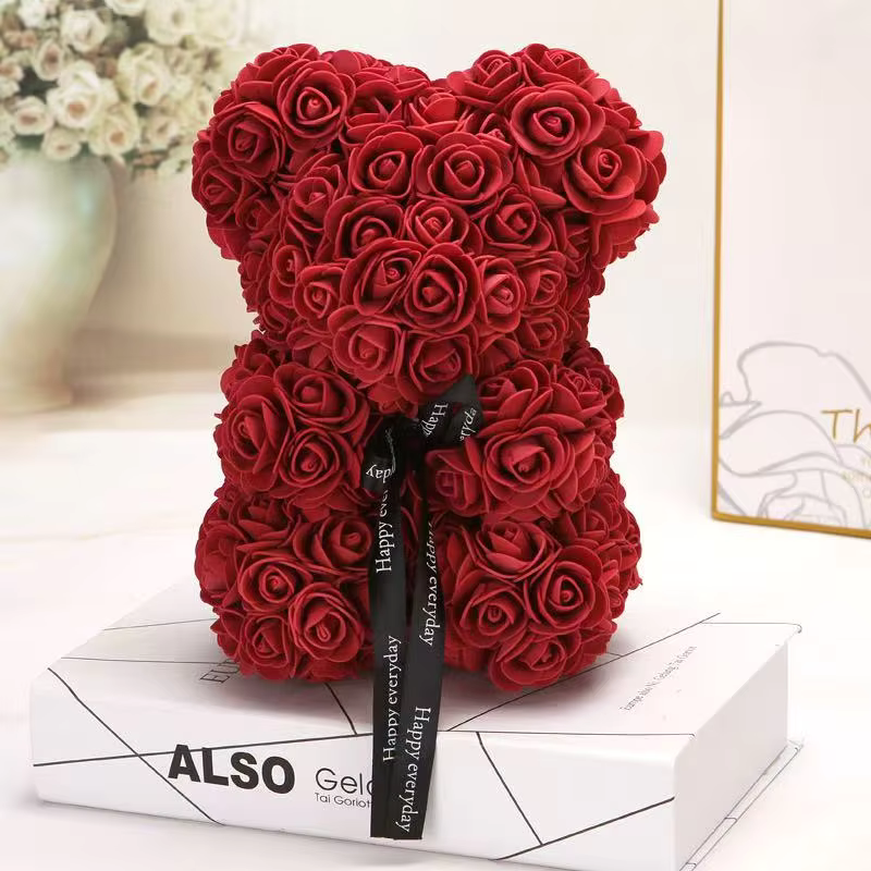 Charming 25cm Artificial Teddy Rose Flower Bear in Luxury Gift Box - DaisyFind