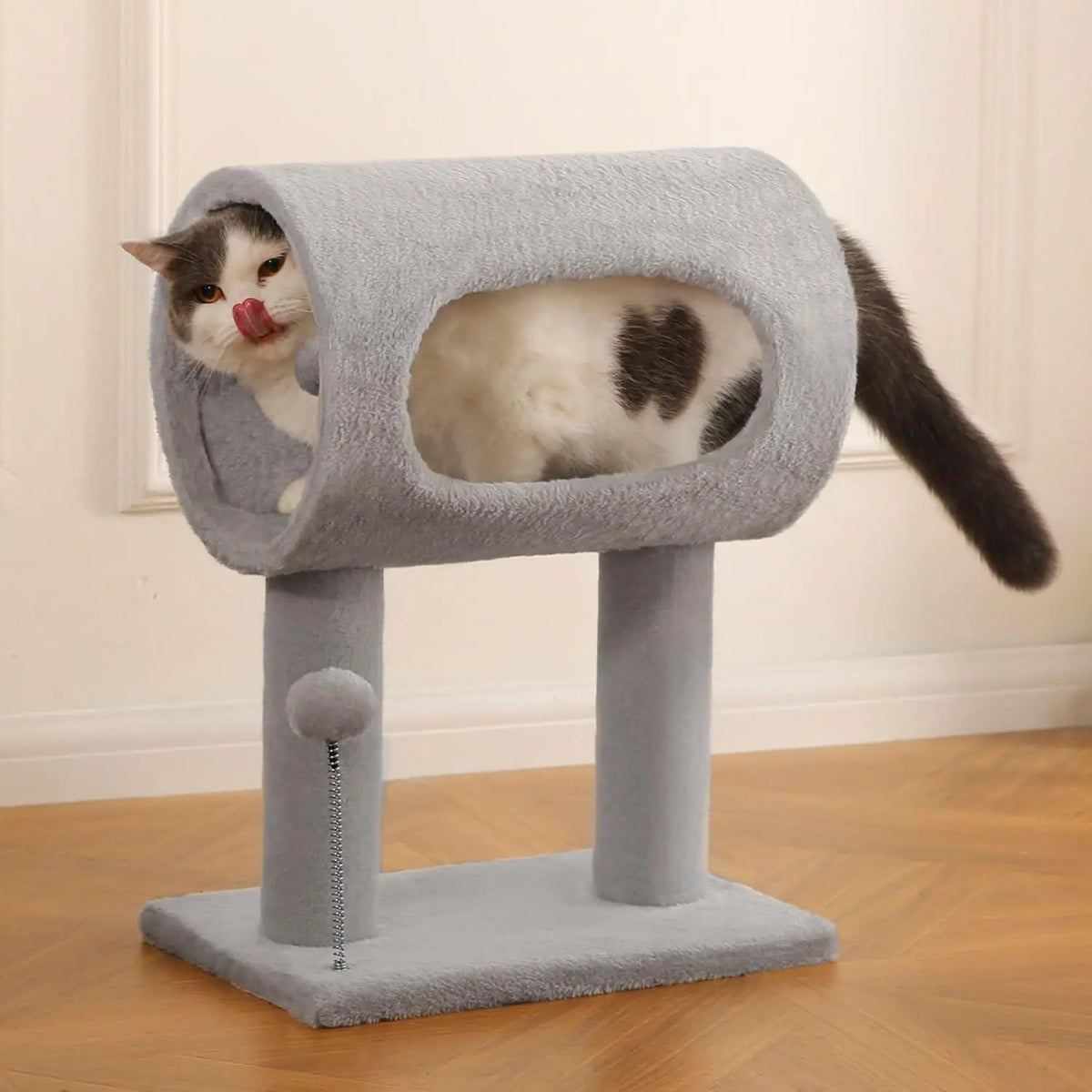 Gray Indoor Cat Tree With Hanging Ball 20.5 Cat Tree With Tunnel Bed