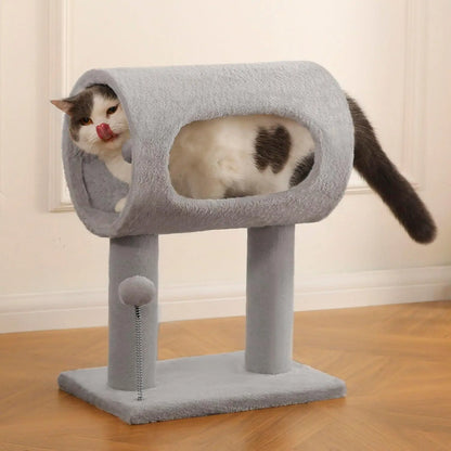 Gray Indoor Cat Tree With Hanging Ball 20.5 Cat Tree With Tunnel Bed