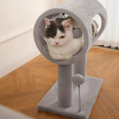 Gray Indoor Cat Tree With Hanging Ball 20.5 Cat Tree With Tunnel Bed