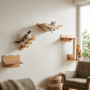 Cat Wall Furniture Set Of 4 With Hammock 2-step Cat Tree And Perch